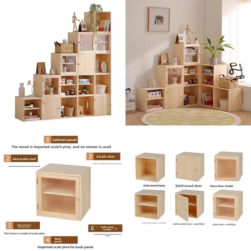 for Modern Solid Wood Log Style Freestanding Wall Mounted Modular Grid Bookshelf Locker 10 Shelves Living Room Bedroom
