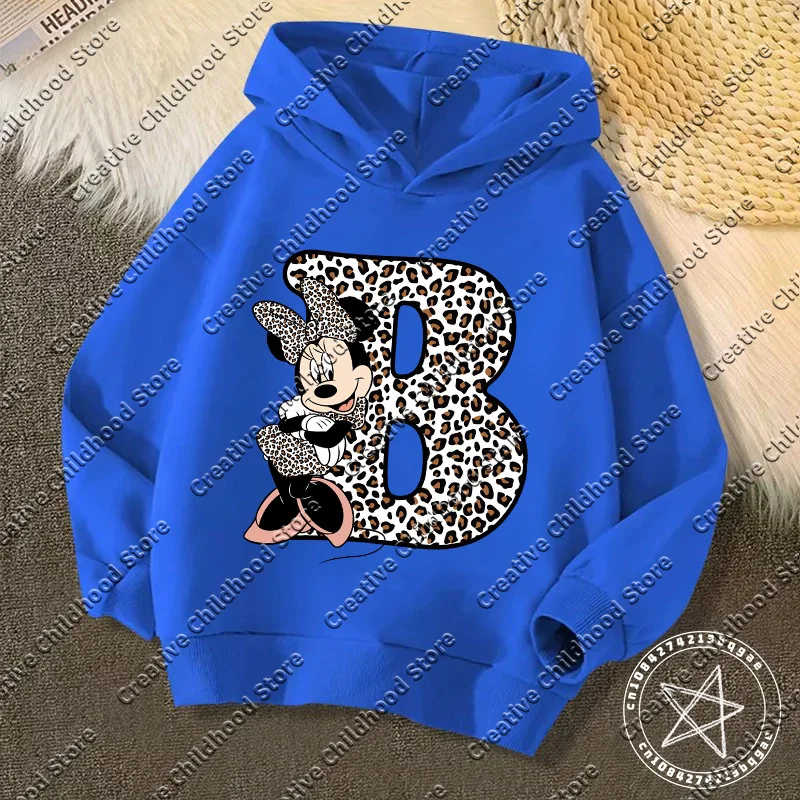 New Children Minnie hoodie Letter A-Z Name Combination Disney Kawaii Cartoons Clothes Kids Little Boy Girl sweater Casual Tops