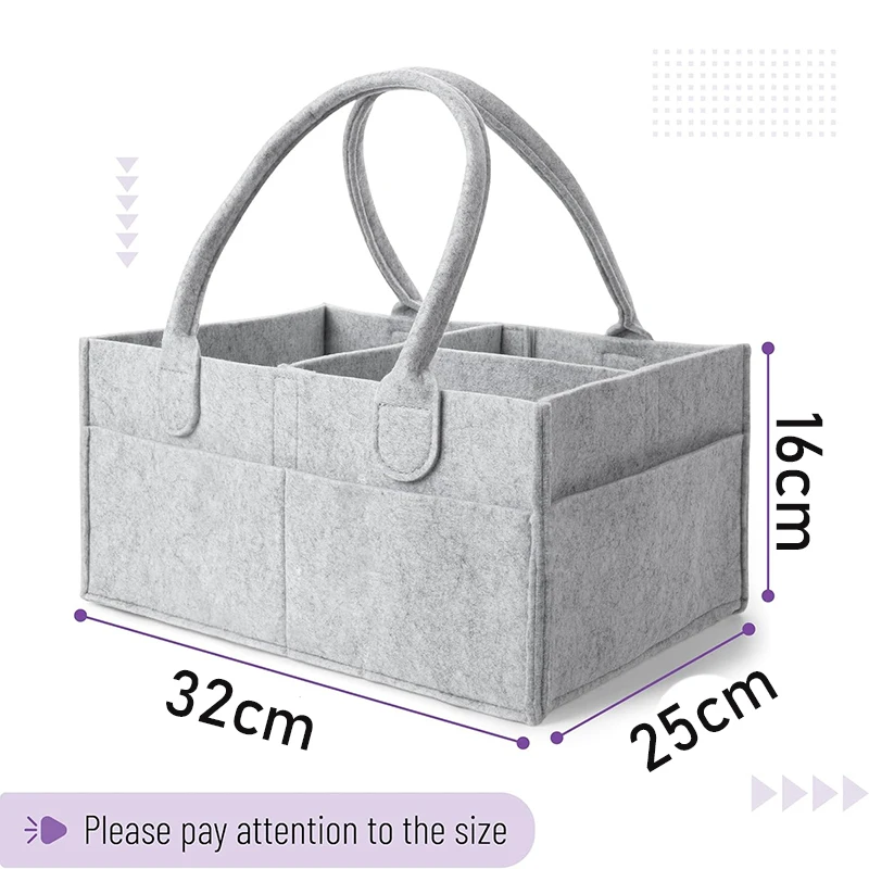 Cesto Organizador de Feltro para Berçário, Bolsa de Fraldas para Bebê com Alça, Cesto de Armazenamento para Troca de Fraldas, Organizador Infantil com Bolso Grande
