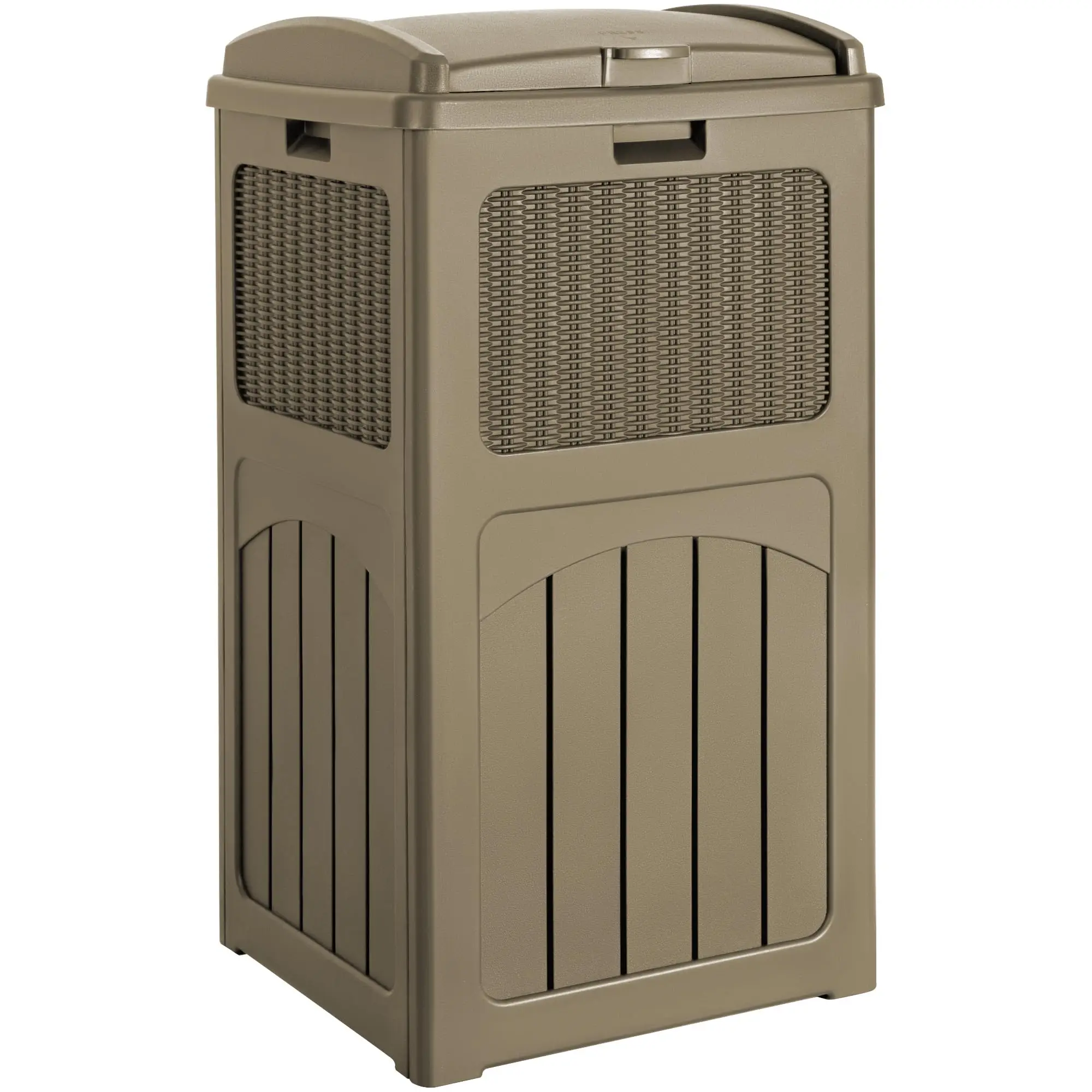 33 Gallon Outdoor Trash Can, Hideaway Garbage Bins with Tiered Lid, Brown