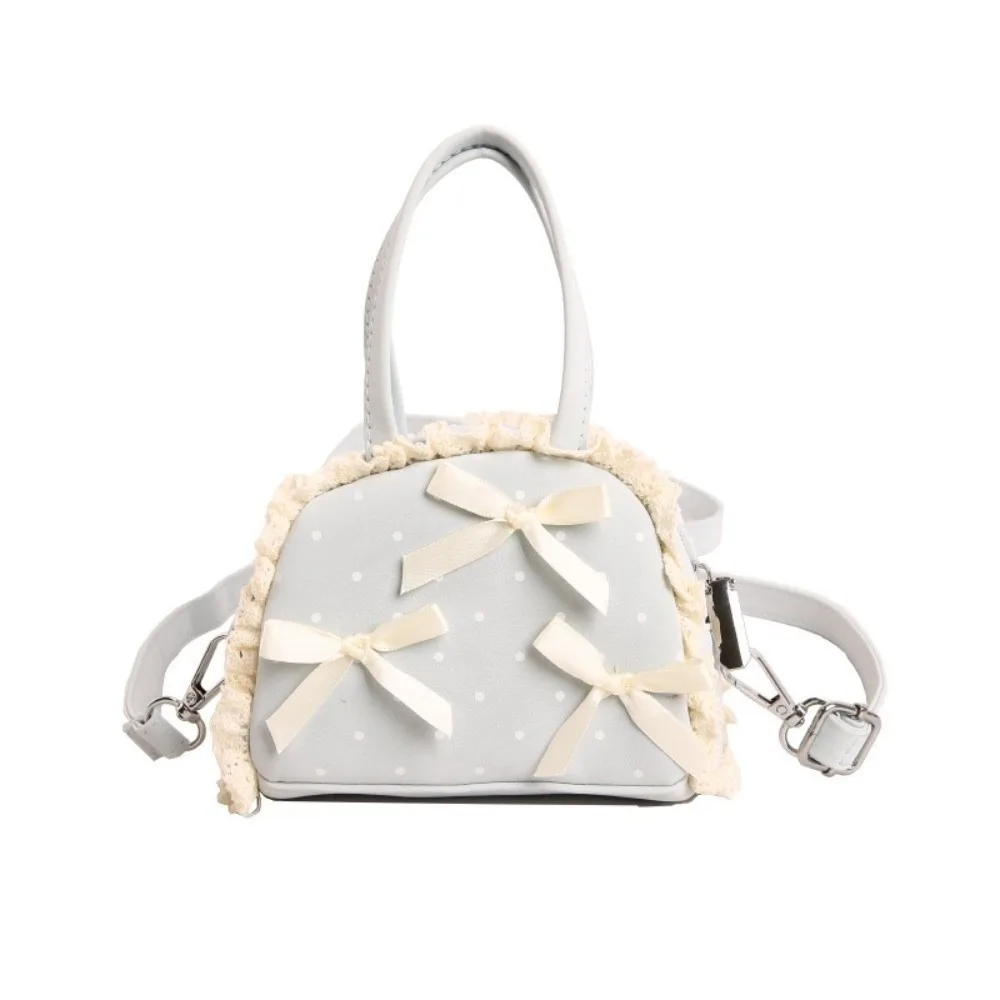 Retro Bow Polka Dot Handbag Ruffles PU Leather Crossbody Bag Top Handle Messenger Bag Shoulder Bag Outings
