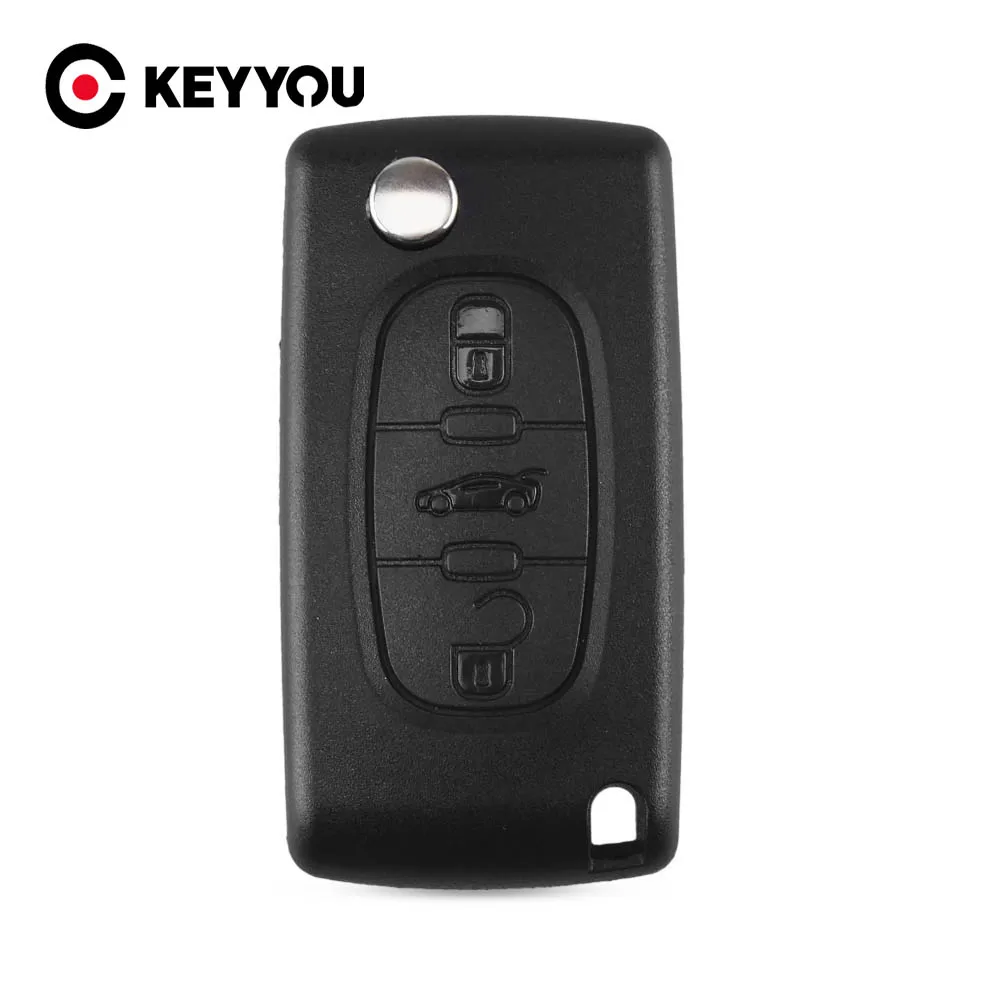 KEYYOU 3 Buttons Flip Remote Key Shell Car Keys Blank Cover For Citroen (Blade With Groove) CE0523 Type