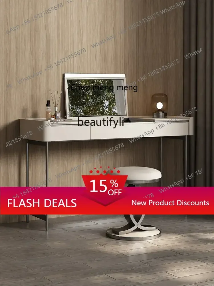 

Light Luxury Dressing Table Bedroom High-End Leather Flip Mirror Makeup Table High-End Stainless Steel Designer Furniture