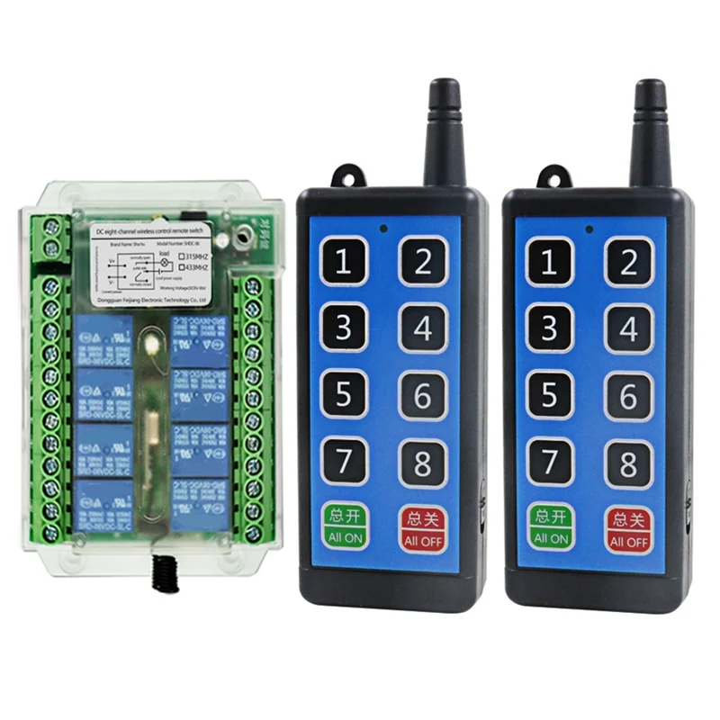 8 Channel Wireless Rf Remote Control Switch 12V/24V/36V 433MHz Remote Cont Wireless Remote Motor Control Switch DC9V-72V