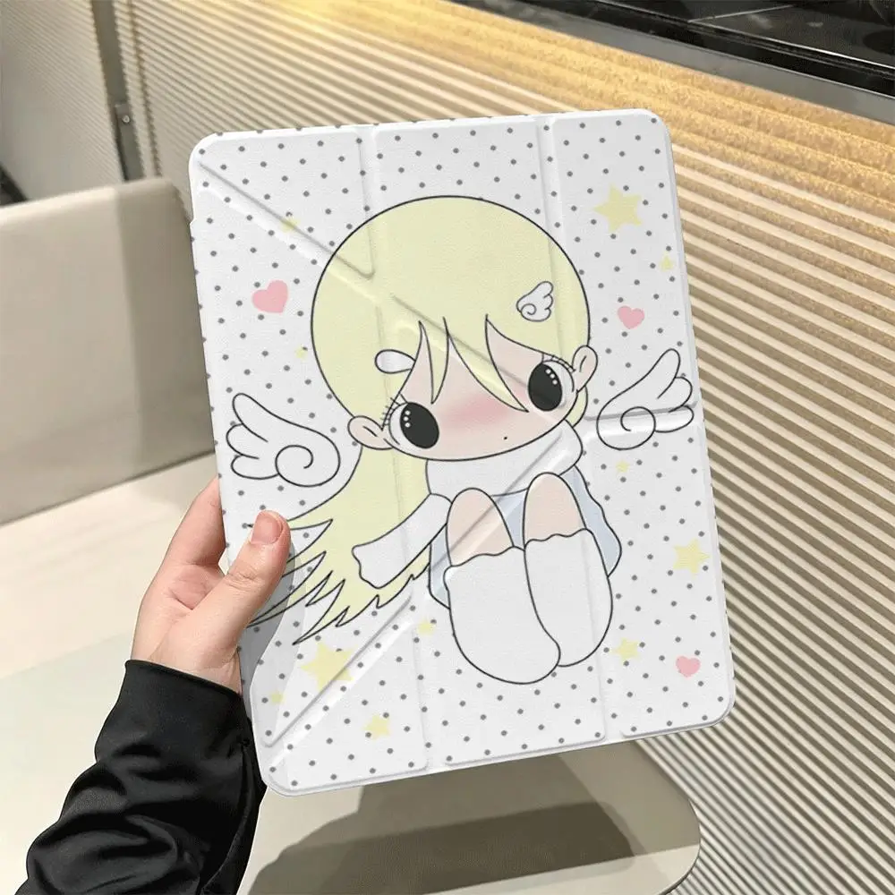 Japan Wave Point Angel Girl iPad Case For iPad Pro 11 13In 2025 iPad Pro 12.9in Air7 10th M4 M5 MINI Y-Folding Protective Cover