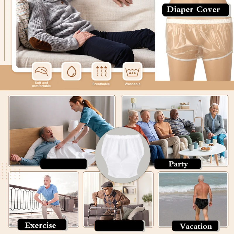 Pañal de tela suave de cintura alta de TPU para adultos, cubierta de ropa interior reutilizable, pañal de Color transparente para personas mayores de 14 años, 1 ud.