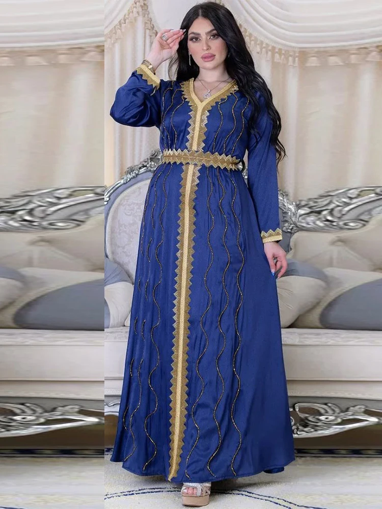 Morocco Muslim Dress Women Abaya Kaftans Diamond Evening Dresses for Women Dubai Turkey Islam Long Dress Robe Femme Vestidos