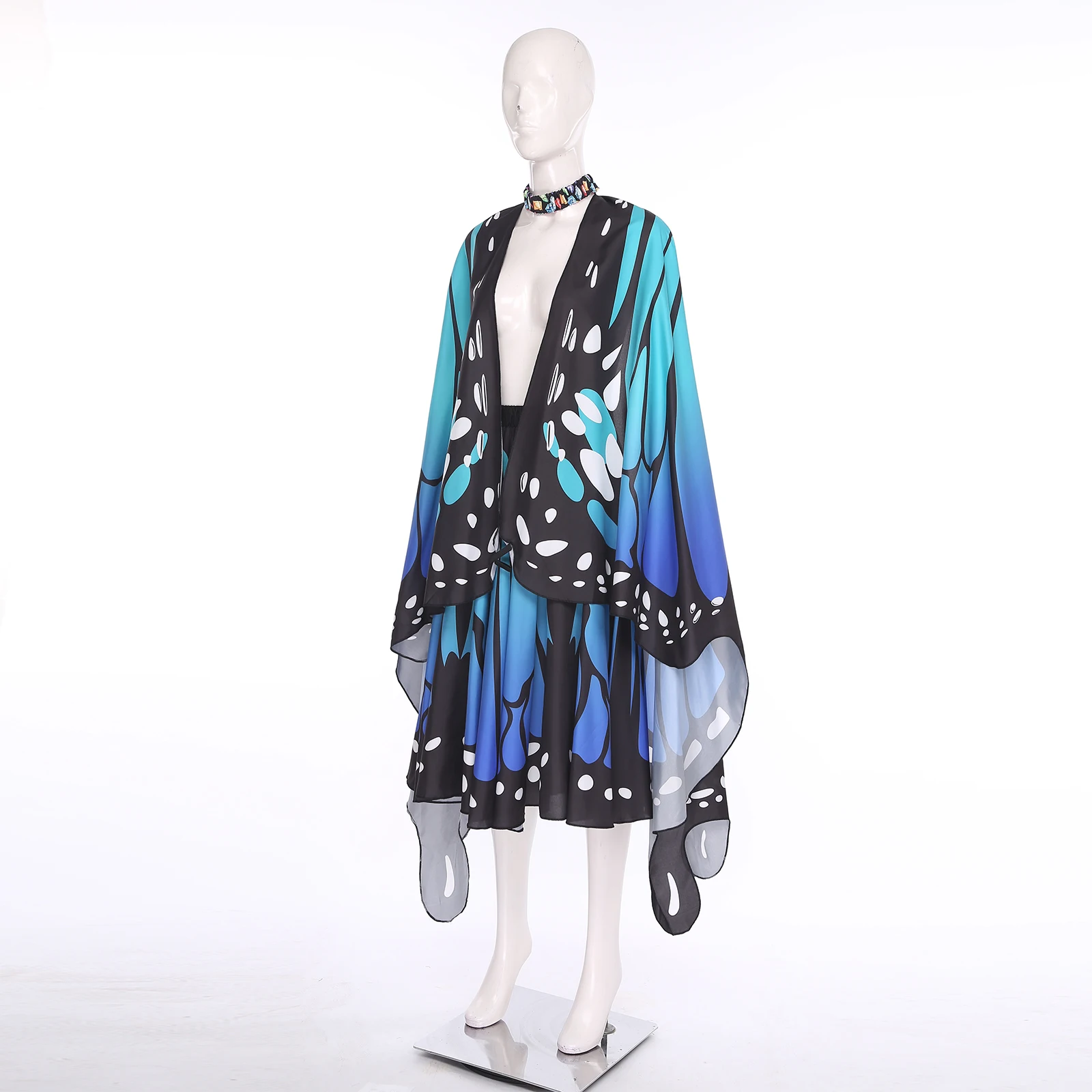 Cape de fée à ailes de papillon pour femmes, Cape à ailes pour adultes avec jupe, tenues d'halloween, Cape de fête, vêtements de danse pour spectacle sur scène