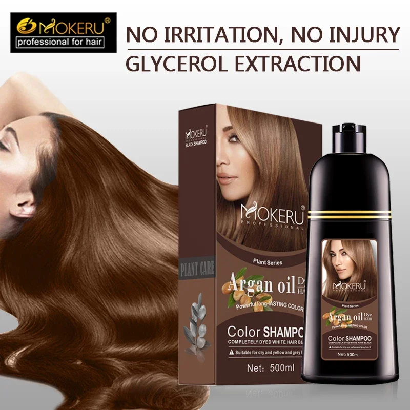 Mokeru Natural Organic Brown Hair Color Permanent Shampoo Long Lasting Black Dye for Women Men Covering White Gray Professional