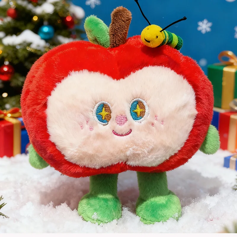 

16CM Kawaii Cartoon Simulation Anime Plush Bugs Eating Apples Filling Fruits Plush Toys Children's Red Apple Plush Pendant Dolls