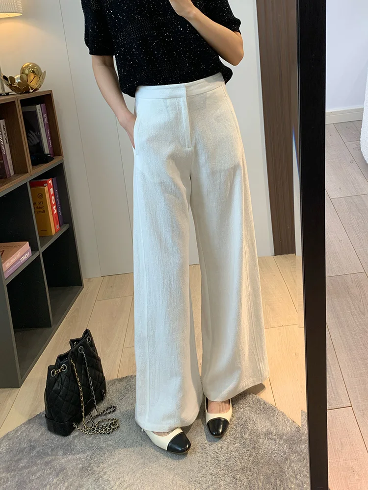 

Брюки с высокой талией свободного кроя, повседневные, из хлопка и льна, прямые, широкие, дышащие, текстурированные, с эффектом похудения