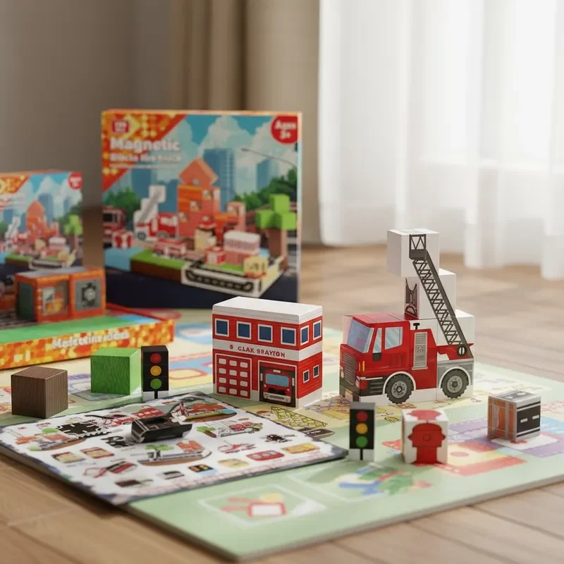 100 Stücke Magnetische Blöcke Stadt Einkaufen Thema Kostenlose Montage 3D DIY Kreative Dekor STEM Lernspielzeug Urlaub Geschenk Premium Box