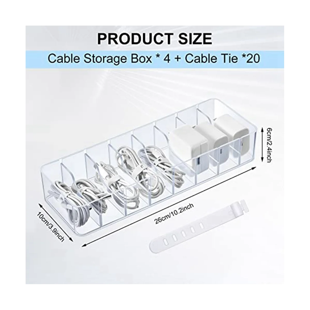 4 Pcs Clear Charger Cord Organizer Box, Cord Storage Organizer Box, Electronics Cable Organizer Box with 40 Wire Ties