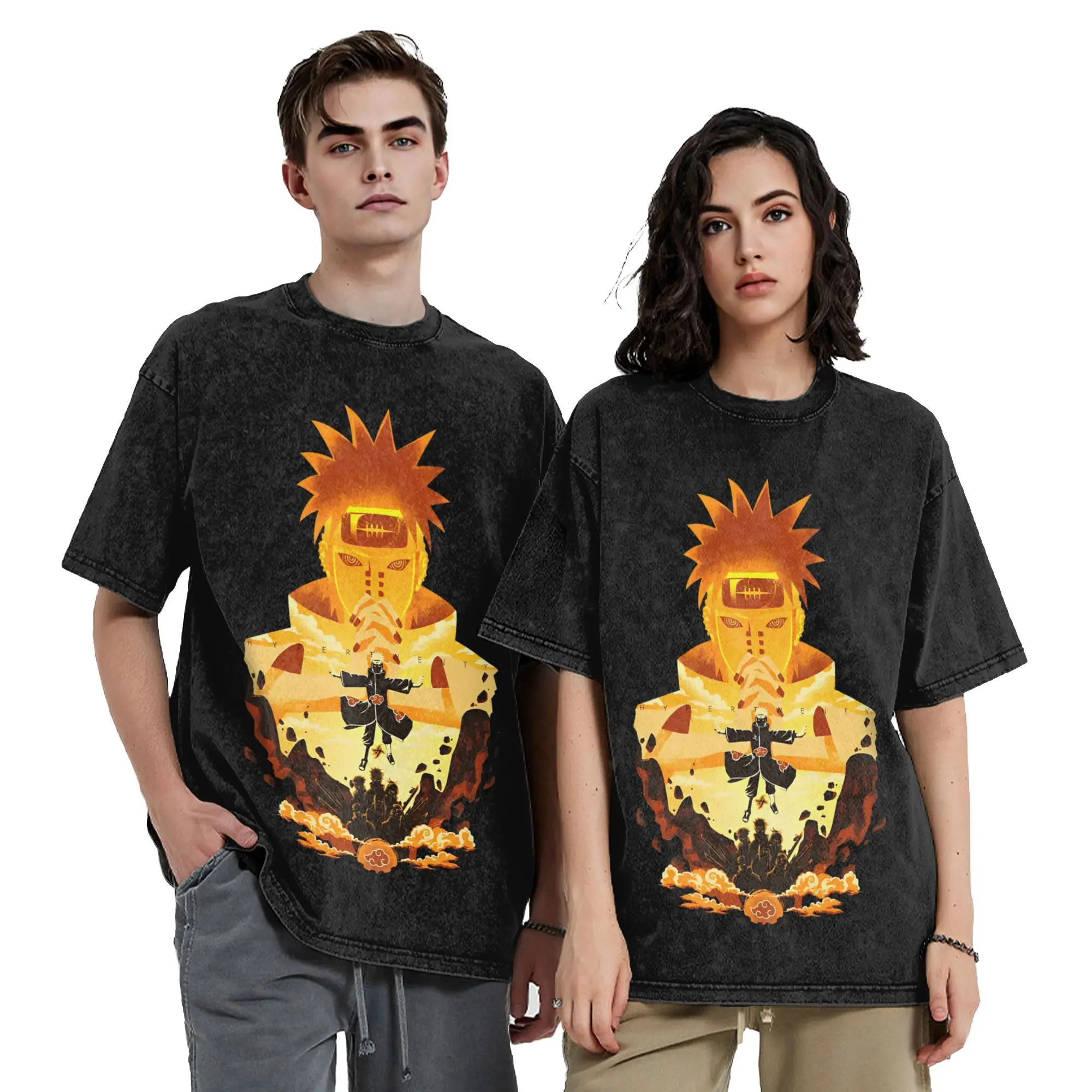 Akatsuki Pain Narutoes Uchiha itachi Washed T Shirt Streetwear Hip Hop Vintage T-Shirts Tees for Men Women Short Sleeve Oversiz