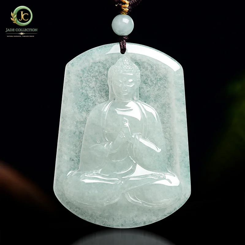 Natural MyanmarAGenuine Jadeite Vajrasattva Buddha Pendant, Zodiac Sheep and Monkey Guardian Deity, Personal Buddha Amulet for M