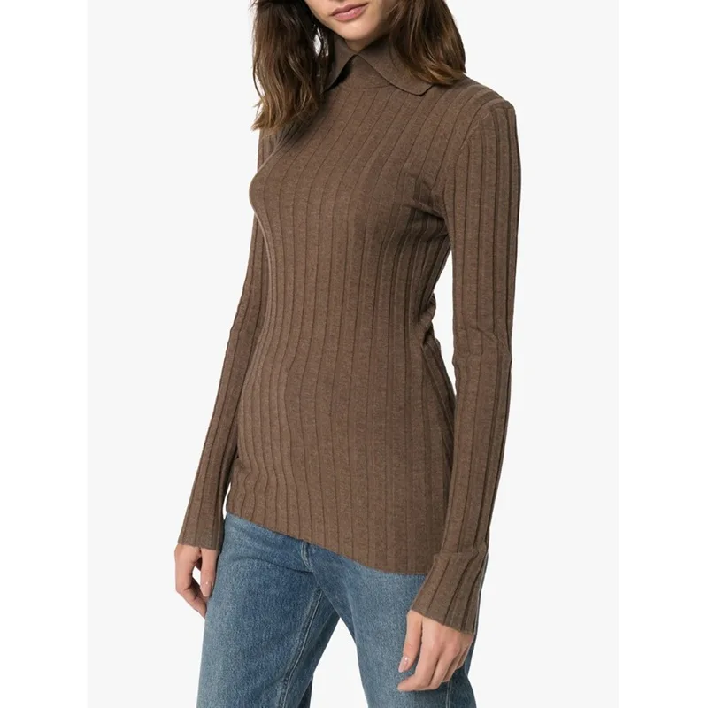 Stile nordico autunno 2021 Pullover di lana sottile collo Semi-aperto maglione Slim-fit maglione lavorato a maglia da donna