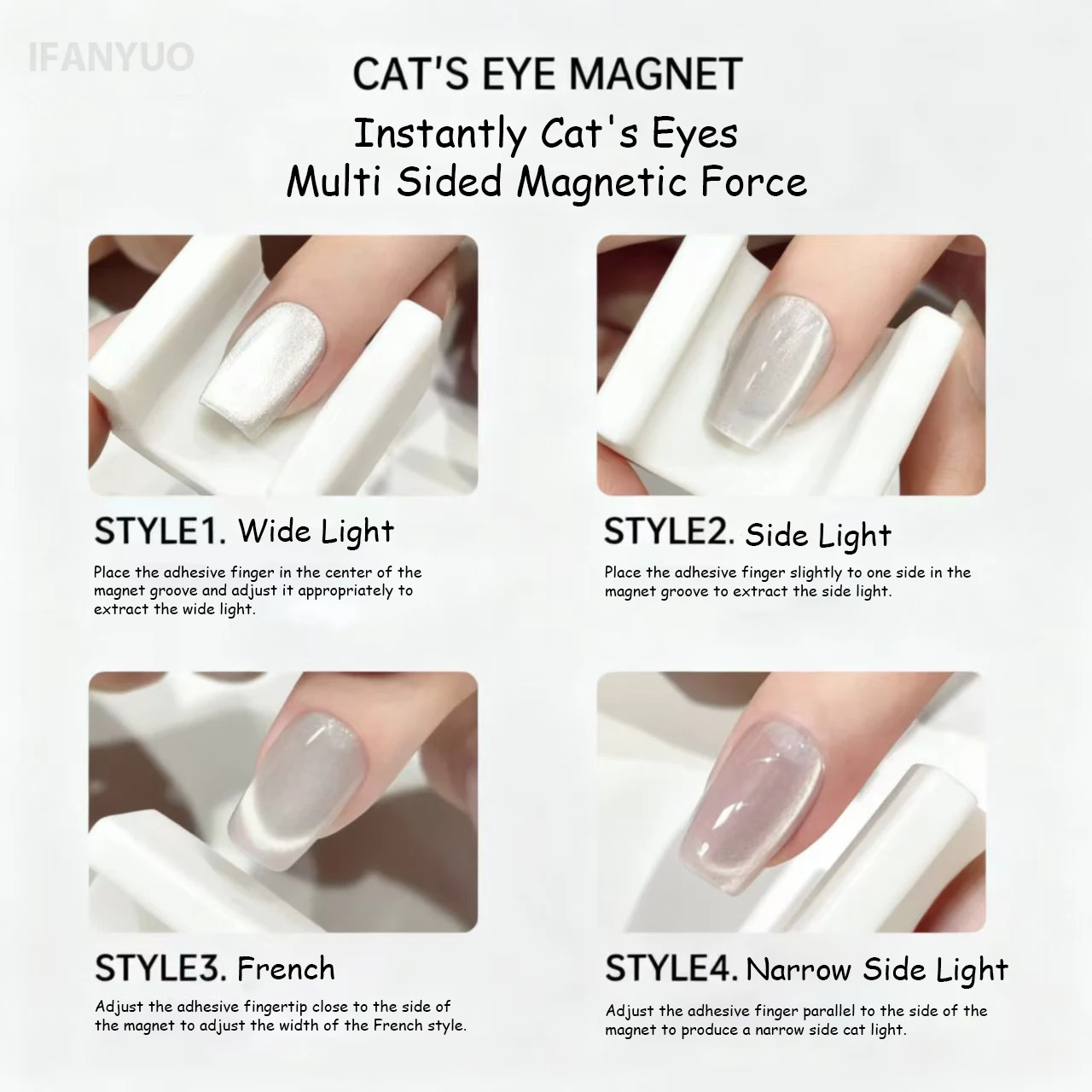 Imán de ojo de gato automático 5D para efecto de Gel de ojo de gato, luz lateral ancha, diseño francés, esmalte de uñas en Gel de ojo de gato, herramientas de manicura