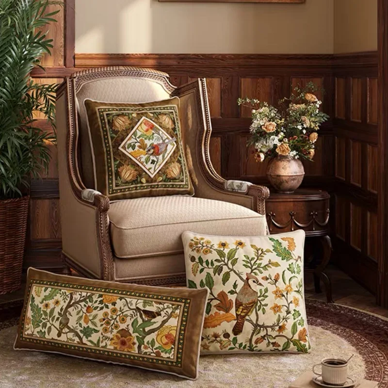 

Chinese Birds Flora Pillow Pink Velvet Cushion Case Retro Decorative Pillow Cover For Sofa Chair Bedding Fan Cushion Home Decor