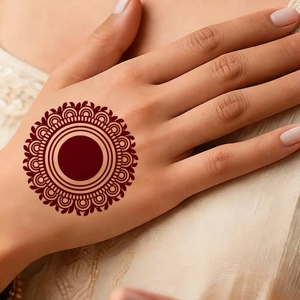 1pc Mandala Temporary Tattoo Sticker Brown Henna  Tattoo Stickers for Hand Fingers Flower Fake Tattoo for Women Hand Body Decal view 2