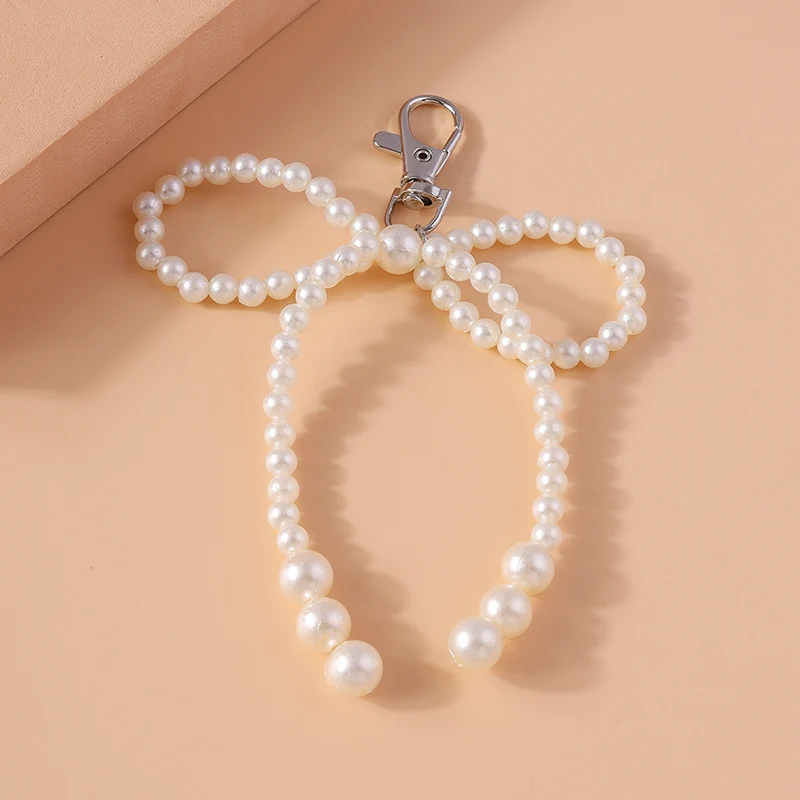 Cute Handmade Pearl Bowknot Keychain Women Girl Key Ring for Car Key Holder Handbag Accessories DIY Jewelry Gift