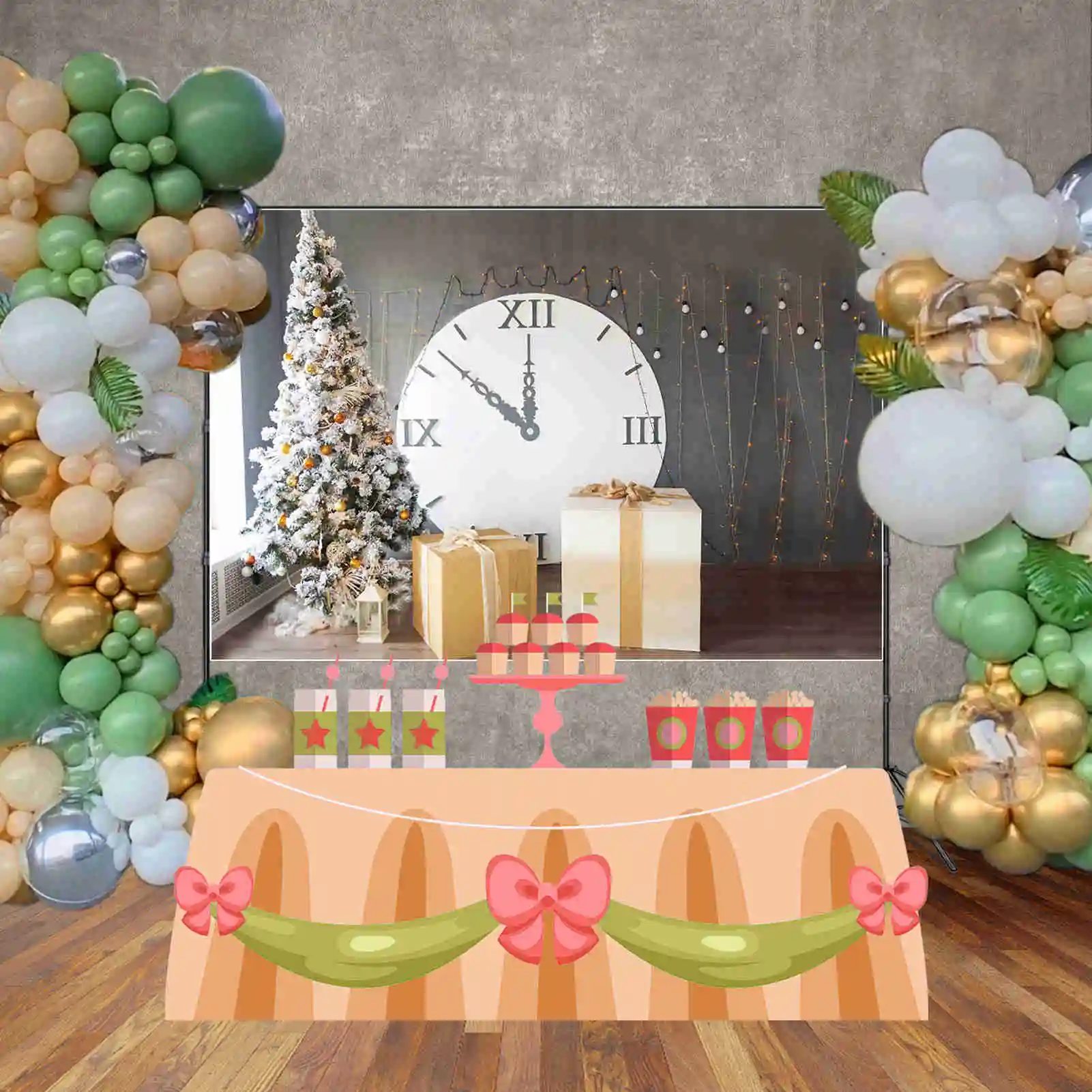 MOON.QG Snowy Christmas Photography Backdrop Clock Gifts Xmas Trees Photozone Background Baby Photo Studio Photocall Supplies