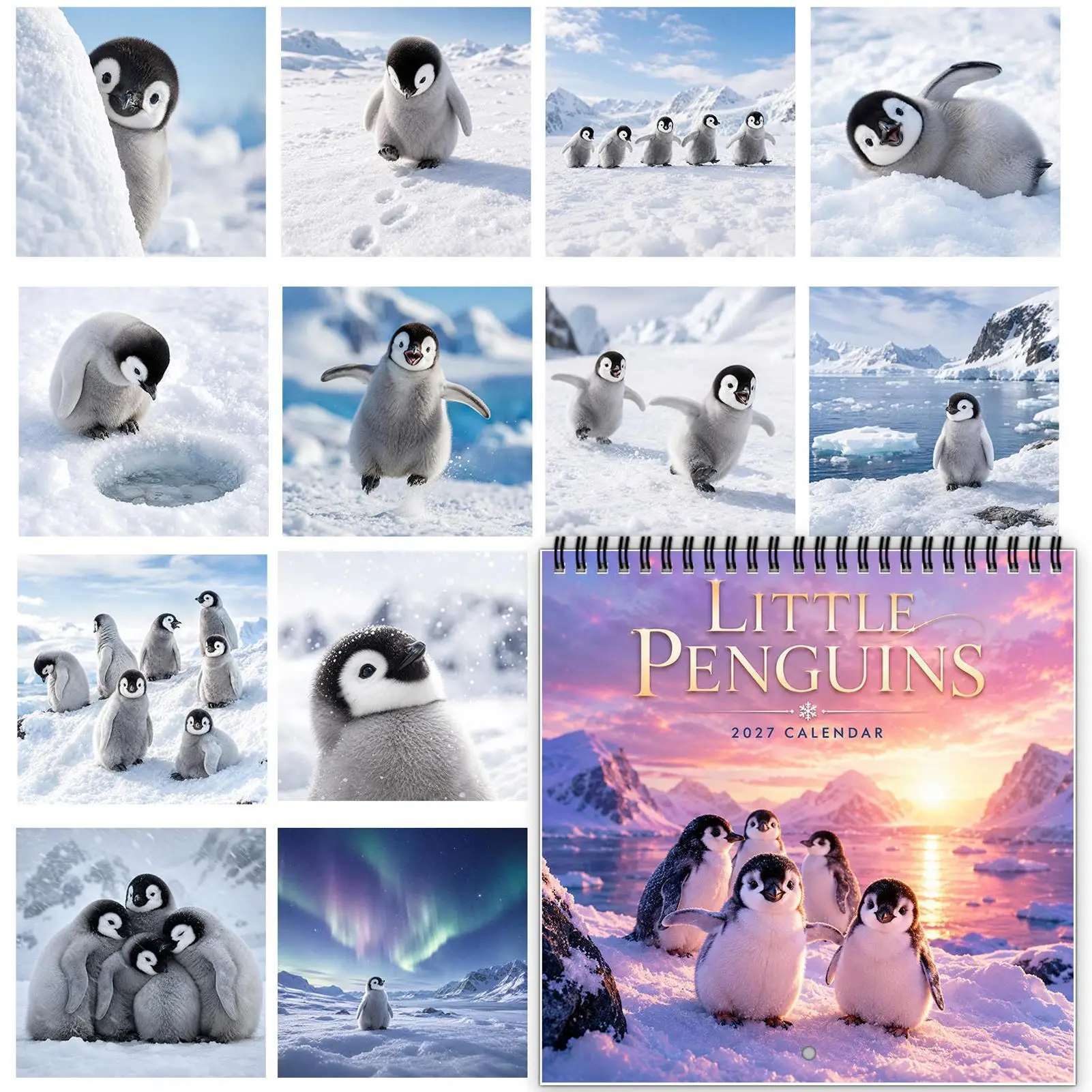 2027 Penguin Calendar 12 Month Planning Book With Writing Space Spiral Binding Month Wall Calendar Home Office Decoration
