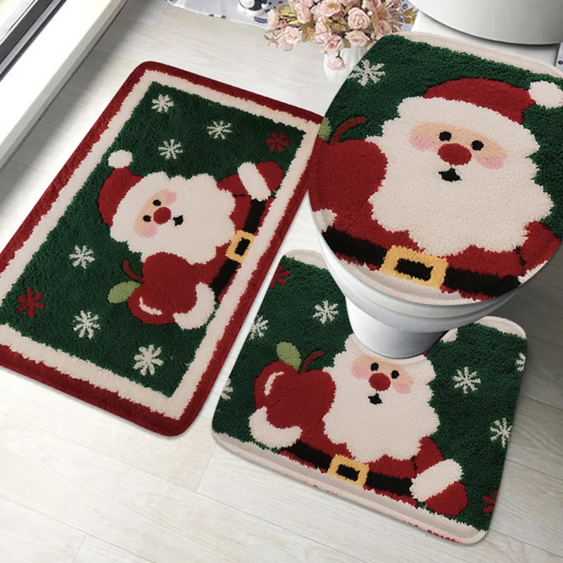 3PCS Cartoon Bath Mat Set: U-Shaped Flannel with Anti-Slip Backing for Toilet & Bathroom Floor