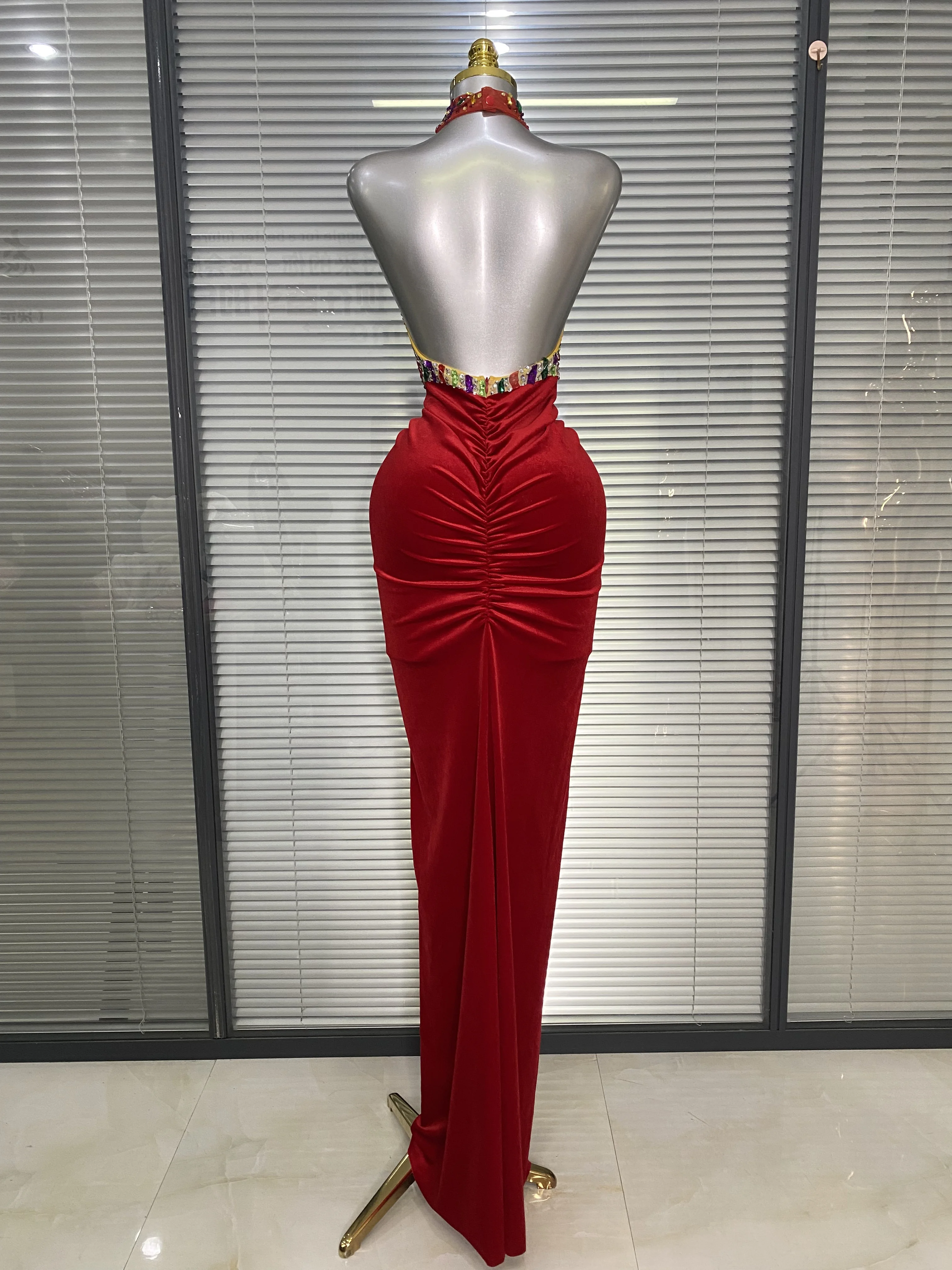 Vestido largo de terciopelo ro - Sparkly Rhinestone Club Party Dress reseña y precio