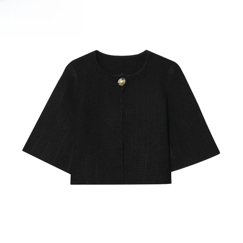 

Faionable Knitted Jaet for Women Autumn 2025 Button Structure Simple Design Street Sle Polyester Fiber ort Length Warmth