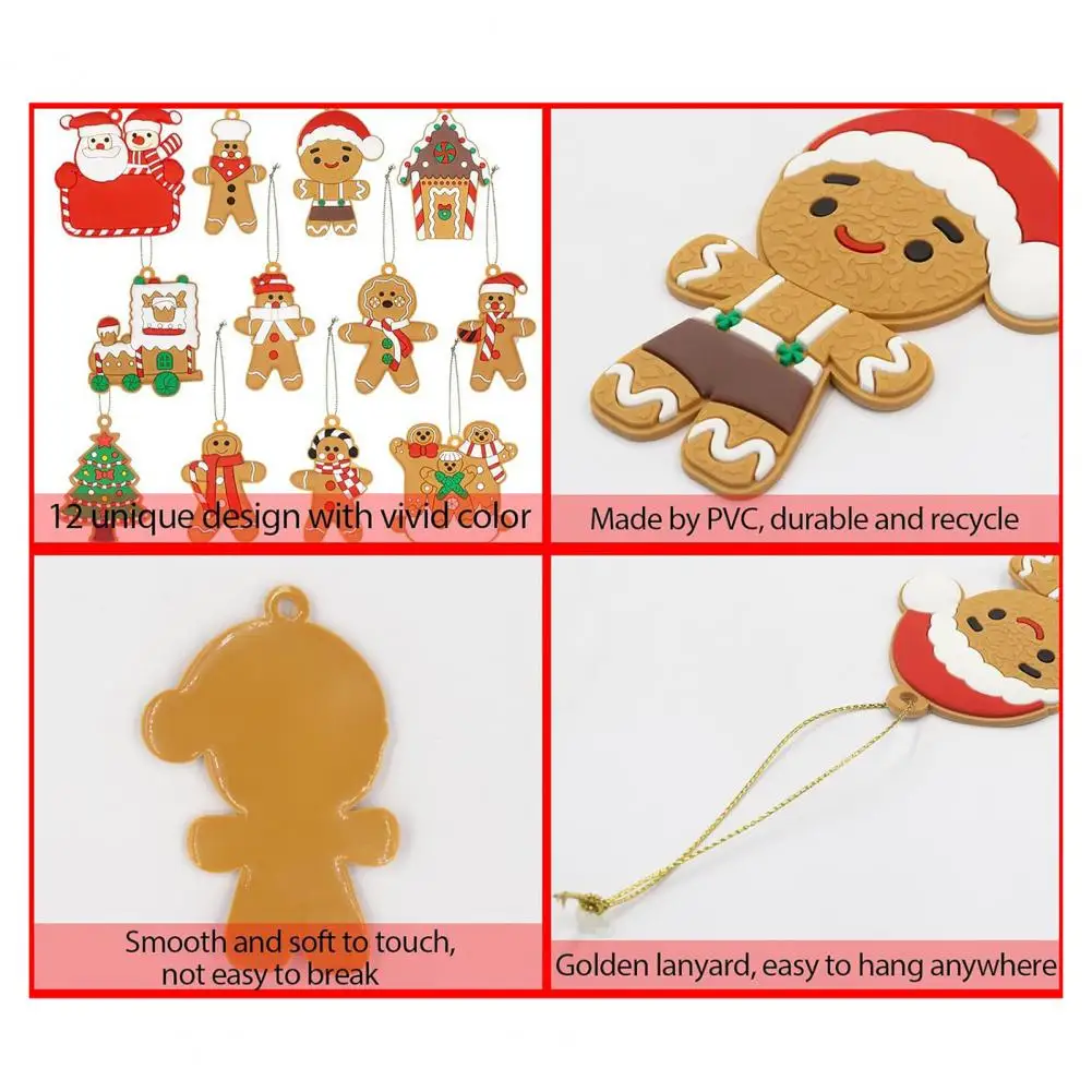 Durable Christmas Decorations Christmas Themed Gingerbread Man Ornaments for Xmas Tree Party Decor Set of 12 Hanging for Holiday