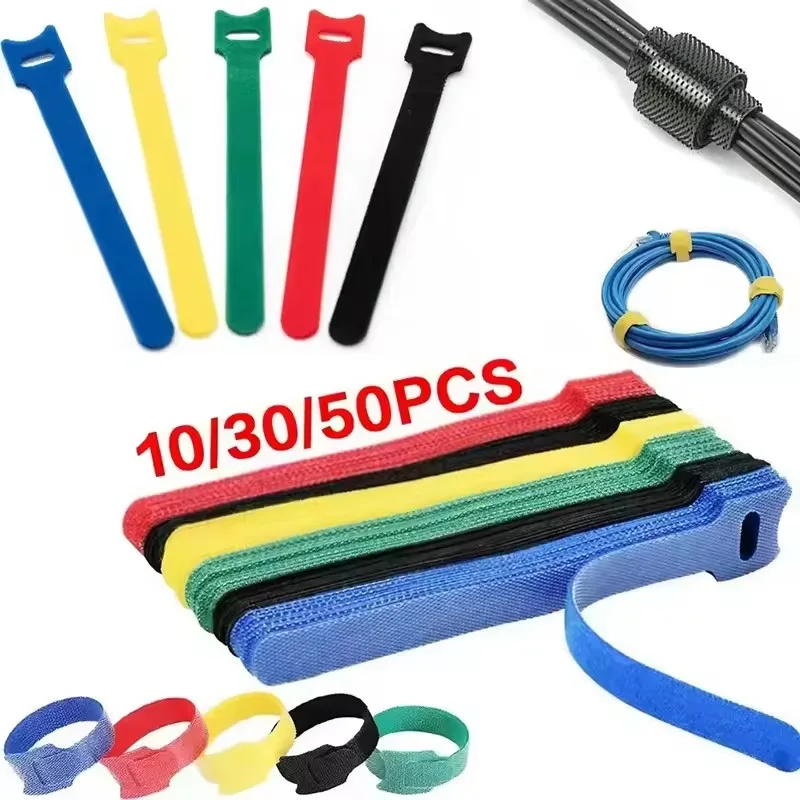 10/30/50Pcs Reusable Hook And Loop Cable Ties Fastening Strap Multi-Purpose Wire Organizers For Computer/TV/Electronic Devices