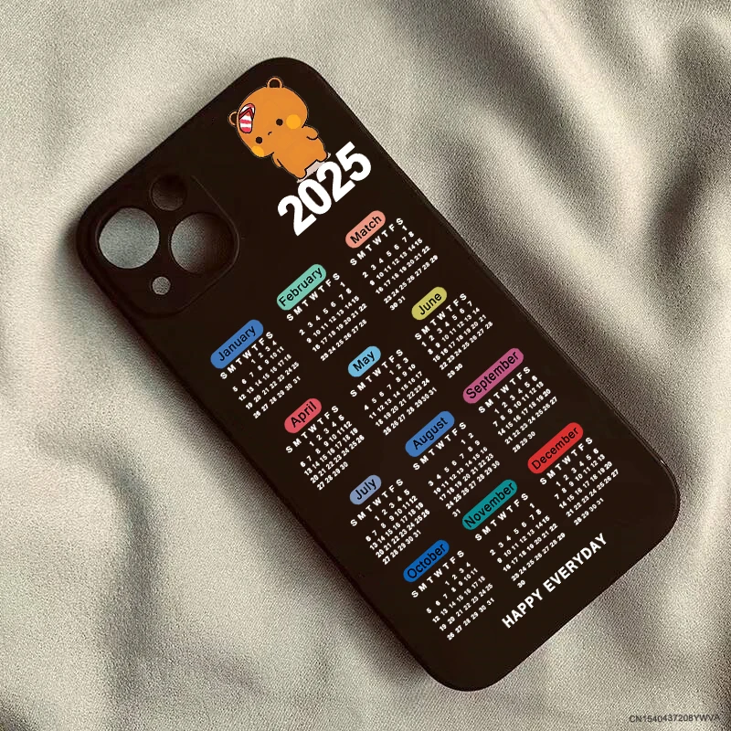 Hot 2025 Calendar Phone Case For iPhone 15 14 16 Pro Max 13 12 11 XR XS 7 8Plus New Year Dudu Bubu Couple Soft Silicone Cover