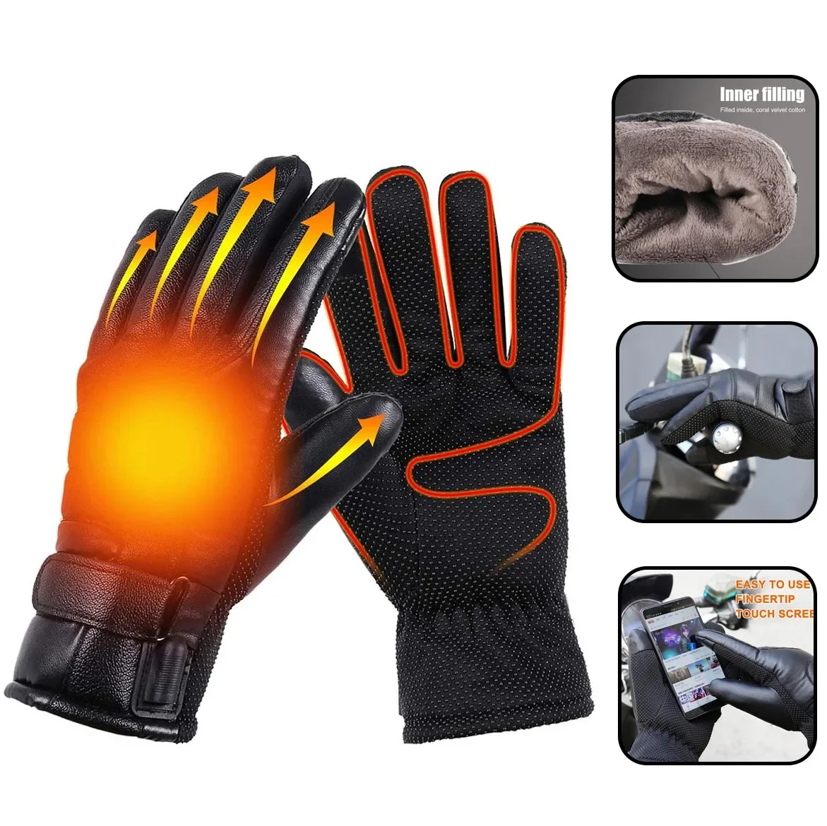 

Winter Heated Mittens Warm Electric Heated Cycling Gloves Touch Screen Thermal Windproof Motorcycle Gloves USB Rechargeable