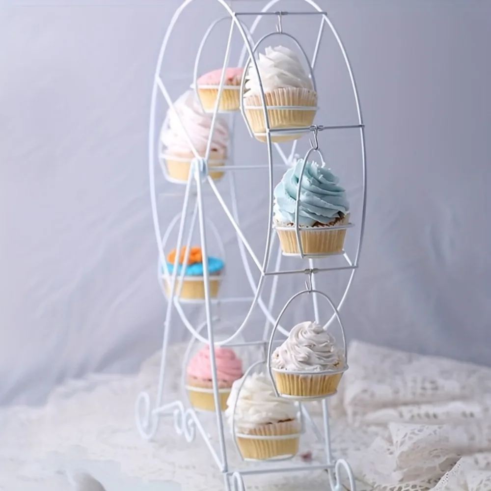 Ferris Wheel Cupcake Stand 8-Cup Rotating Metal Dessert Tray 360 Degree Rotatable Desktop Decoration Cake Display Stand