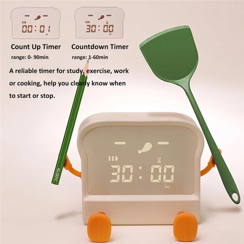 ABLK Auto-Off-Lampe Schlafzimmeruhr, Toast-Nachtlicht, digitale Weckuhr, Nachttisch-Nachtlampe, Count-Up/Down-Timer