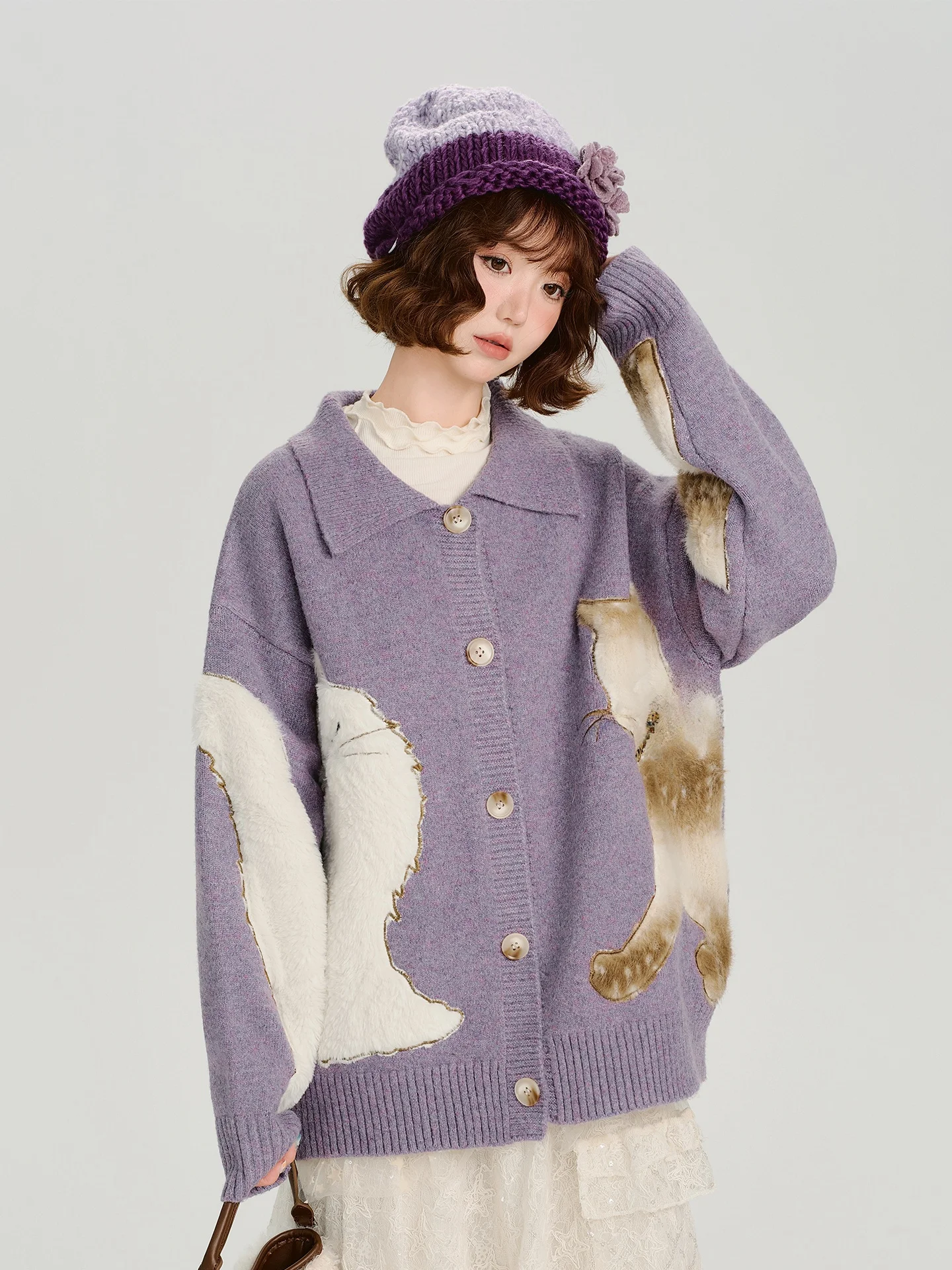 

Женский вязаный свитер-пальто в американском ретро-стиле с объемной вышивкой, осенне-зимняя новинка, свободная повседневная верхняя одежда