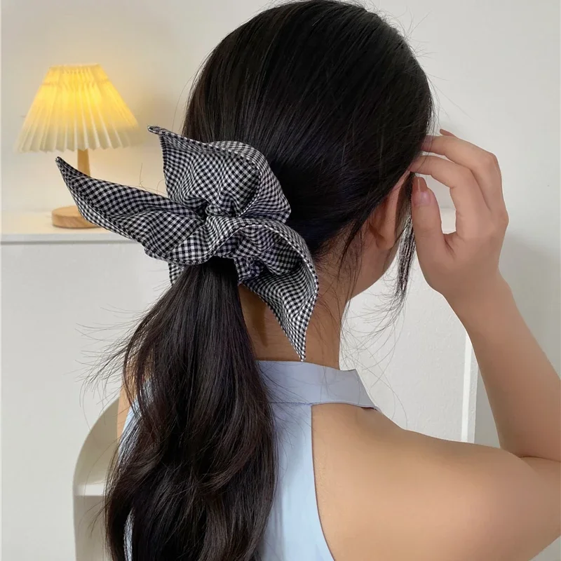 Fashion Design Square Denim Exaggerated Large Scrunchies Hair Accessories 2024 Personality Female Ponytail Hair Band Headwear