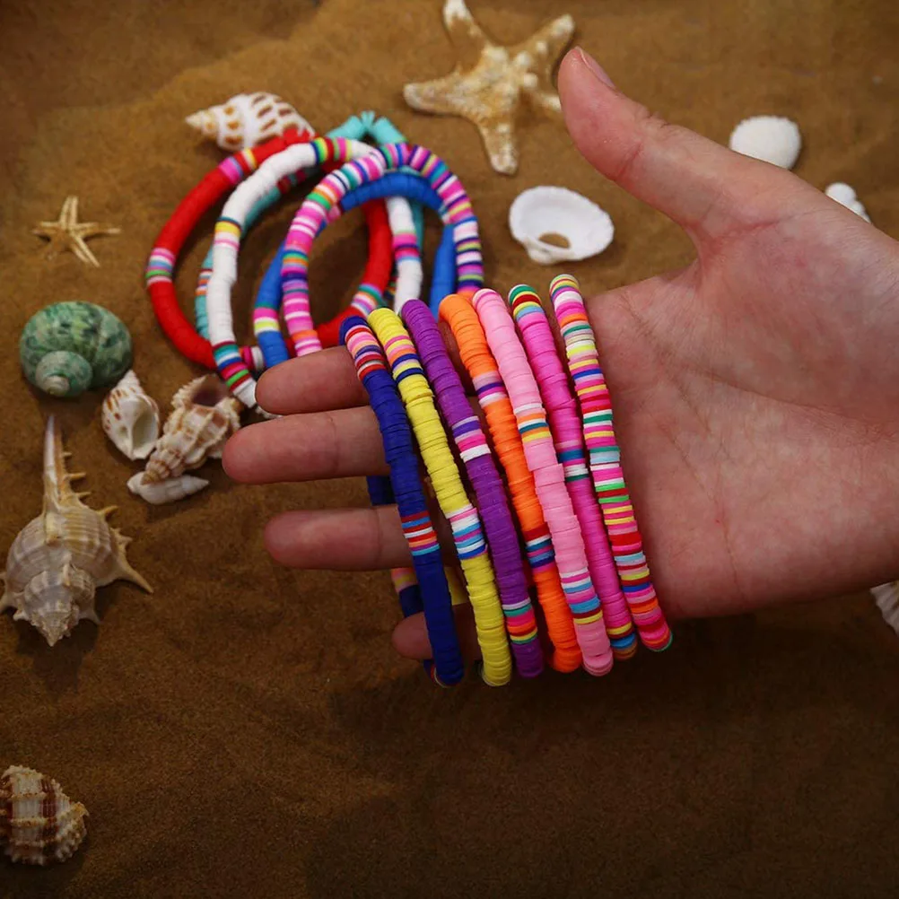 

12Pcs Colorful Polymer Clay Beads Bracelets Bohemian Stretch Wrist Jewelry For Women Girls Fashionable Accessory