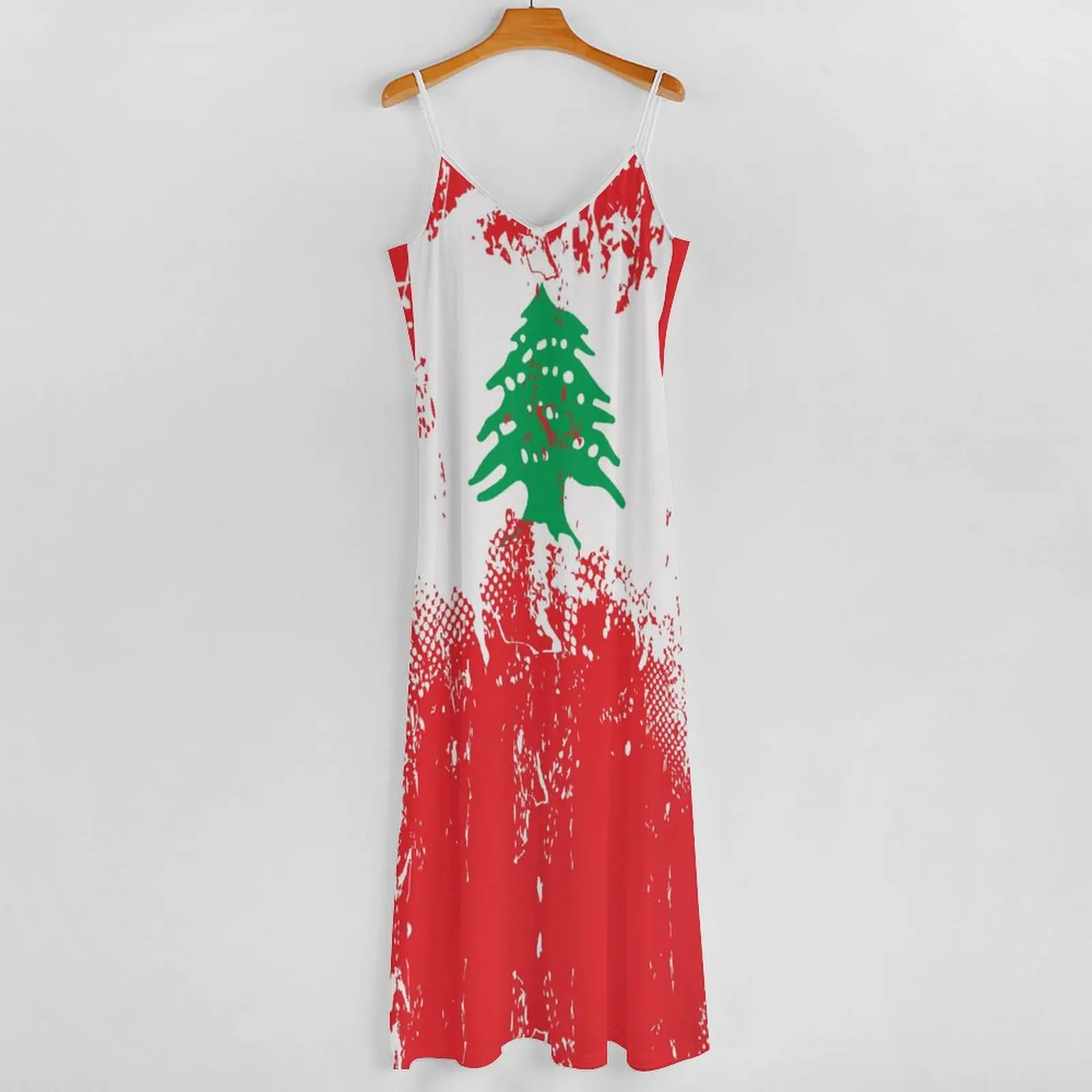 Long Dresses Dress Lebanon Flag Print New Casual Sleeveless Women\'s V-Neck Printed Dress Swing Retro Dresses