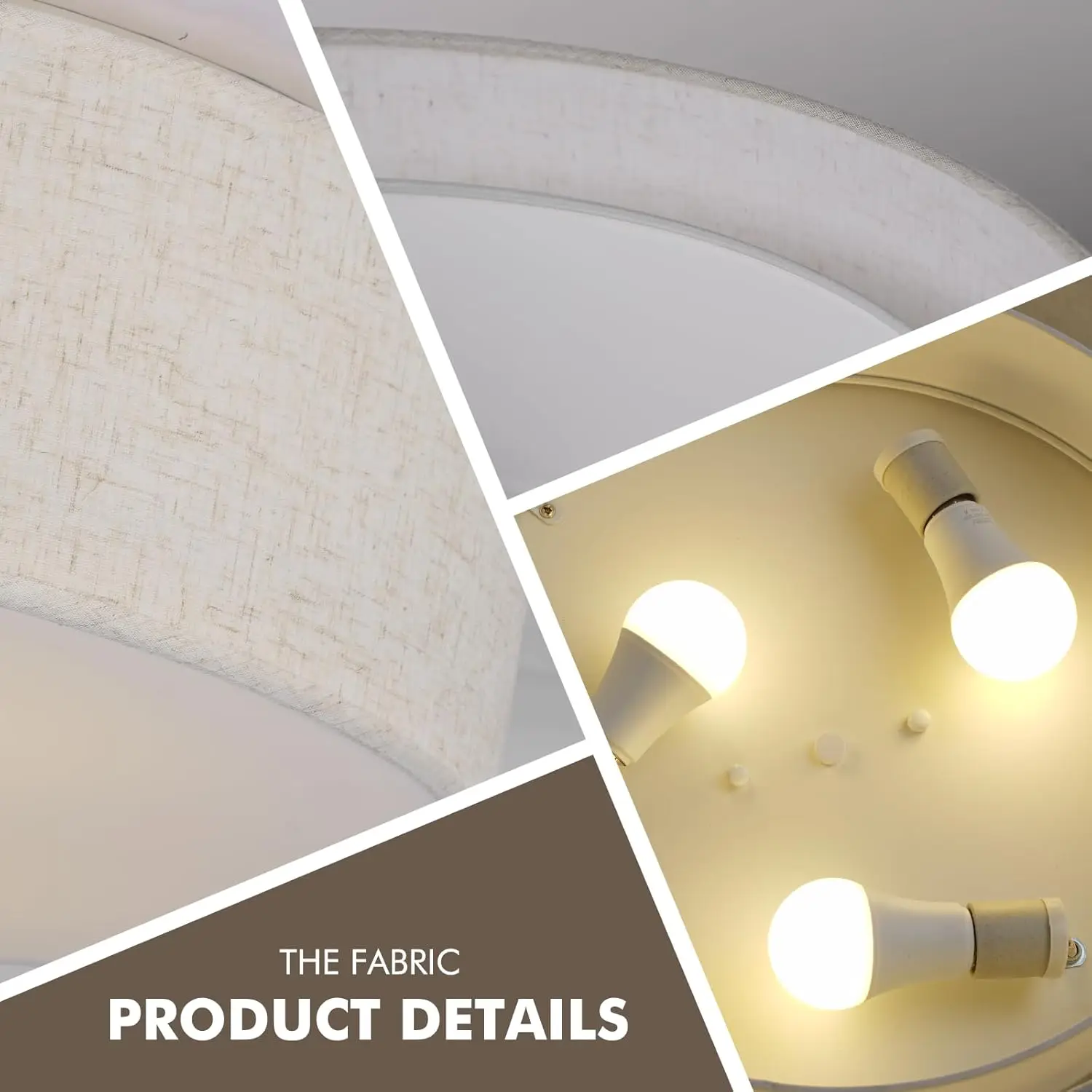 Luminária de Teto Embutida de 18 Polegadas com Abajur de Tecido, Iluminação Moderna para Sala de Estar, Quarto, Cozinha