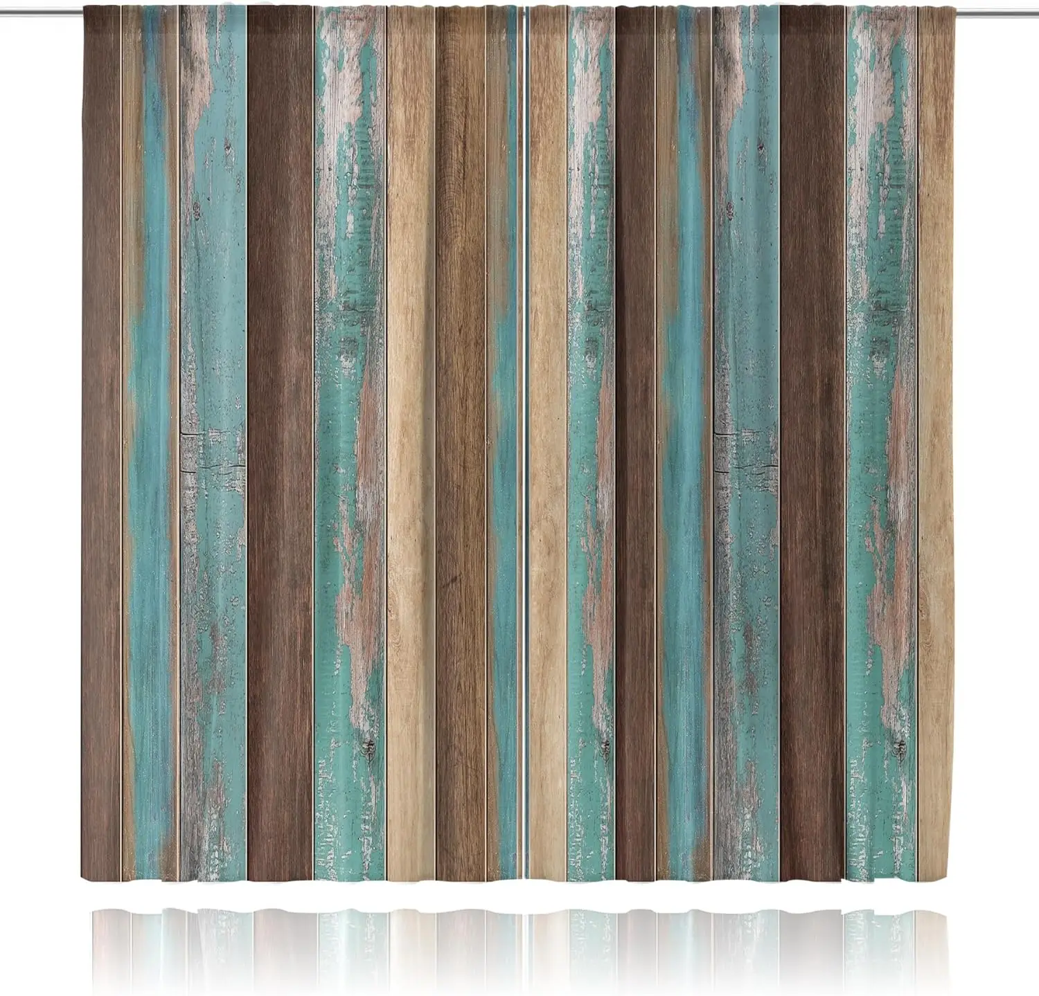 Rustic Farmhouse Wood Grain Curtains Blue Beige Distressed Panels Curtains 2pcs Pair Living Room Window Drapes