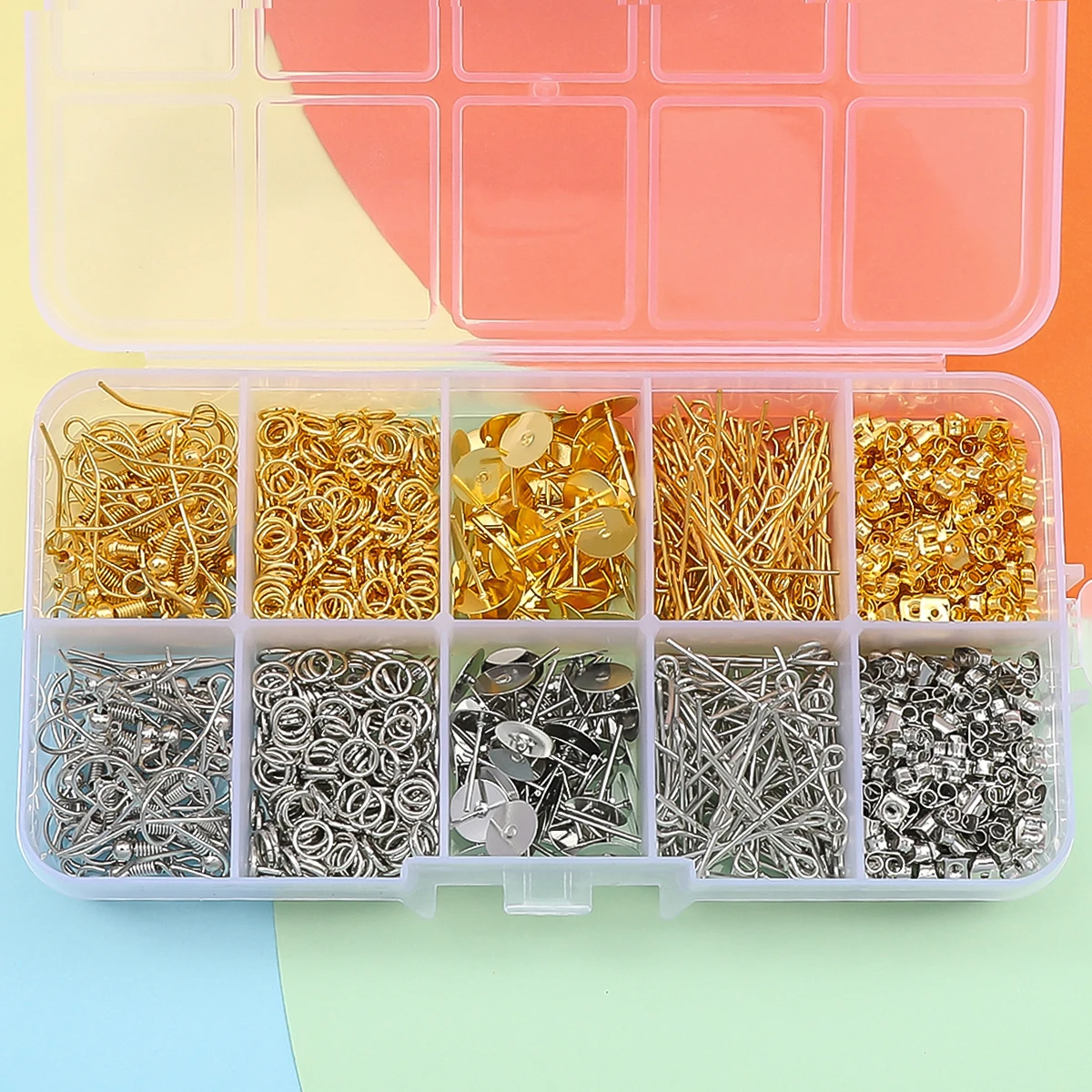 1 Set 10 Grid Box Ear Hook Single Loop 9-shaped Needle Ear Plug Set Handmade DIY Making Jewelry Earring Accessories Materials