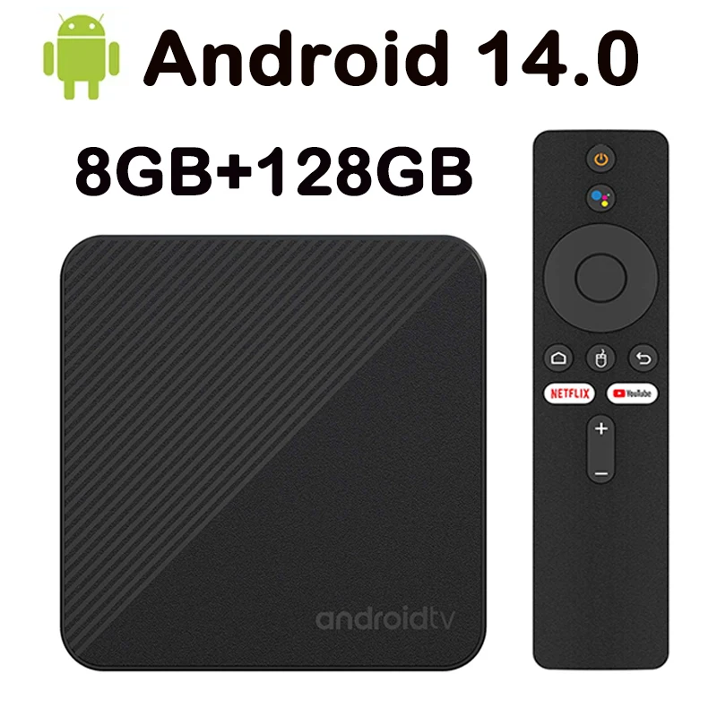 

Android14.0 Smart TV Box Bluetooth 5.2 Video Decoding 4K 2.4&5G 8G 128GB ROM Dual WIFI HDR 10+ Netflix Media Player Set Top Box