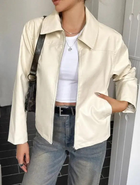 2025 Autumn/Winter New Women's Fashion Casual Retro Long Sleeve Leather Jacket Women's Wear