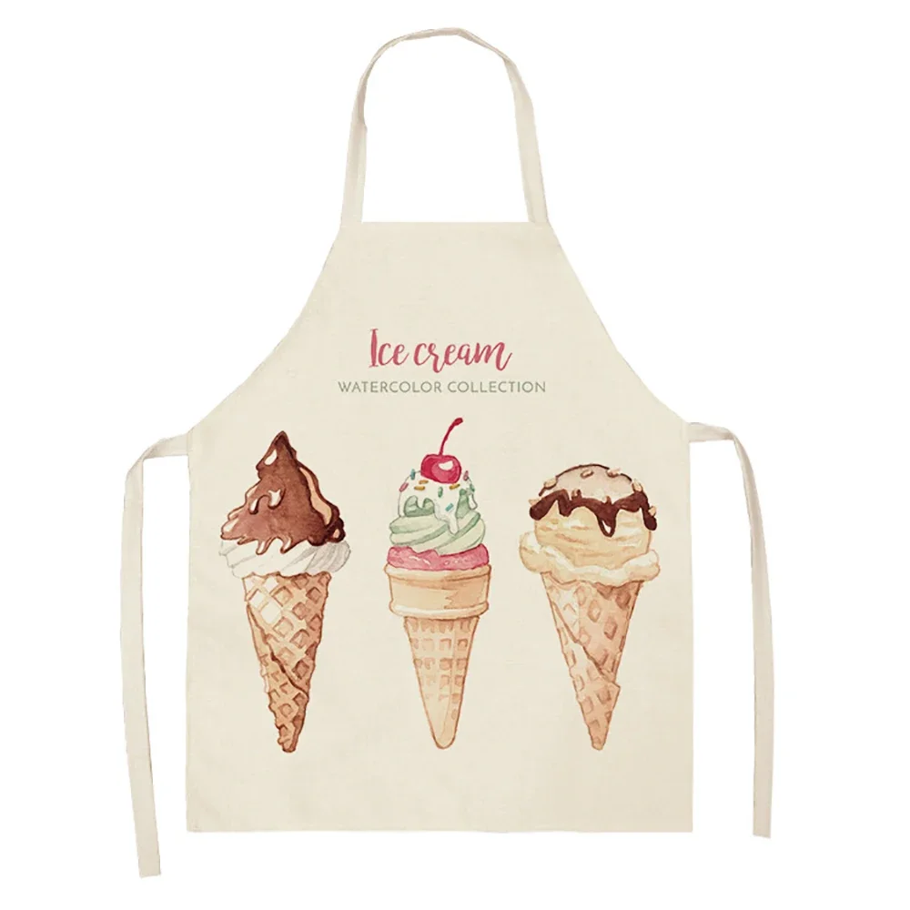 Ice cream pattern kitchen apron waterproof haircut apron cooking oil-proof cotton and linen anti-fouling chef apron