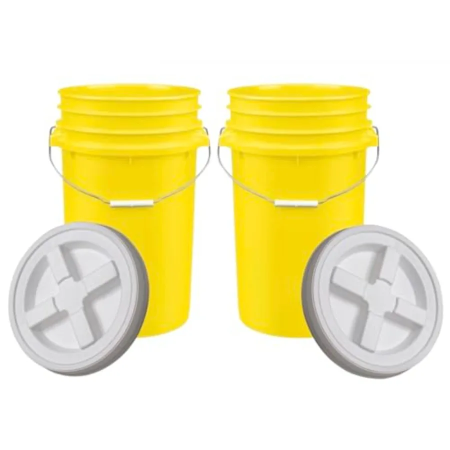 

House Naturals Plastic Food Grade Made in USA Bucket with lid Large 7 Gallon Container Comes with Screw On Lid 2 Yellow with
