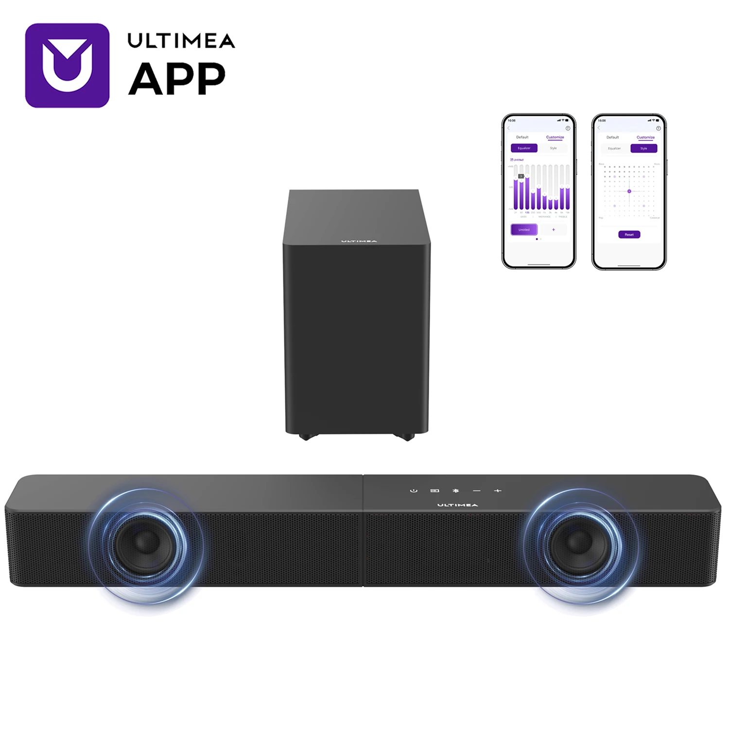 ULTIMEA 2.1ch SoundBar for Smart TV, 5.25 Wireless Subwoofer, BassMX&VoiceMX, App Control 240W Peak Power Soundbar 2026 Newest