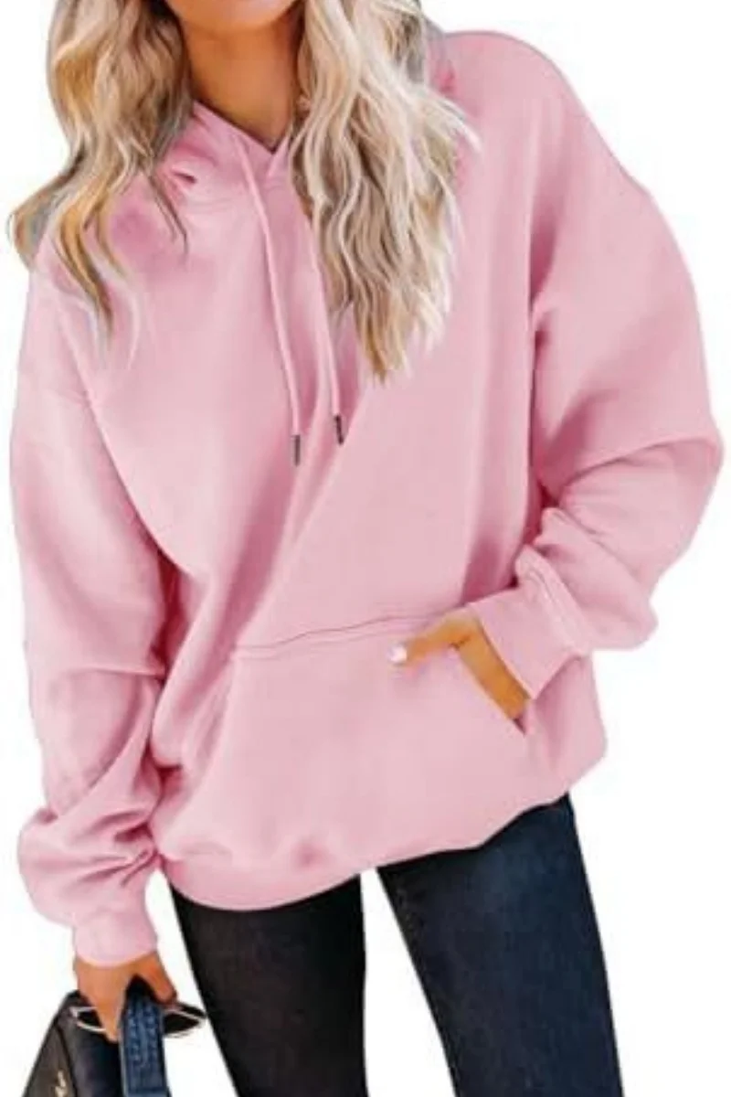 Men's and women's long sleeved hooded sweatshirts, plush, oversized loose sports and casual solid color tops