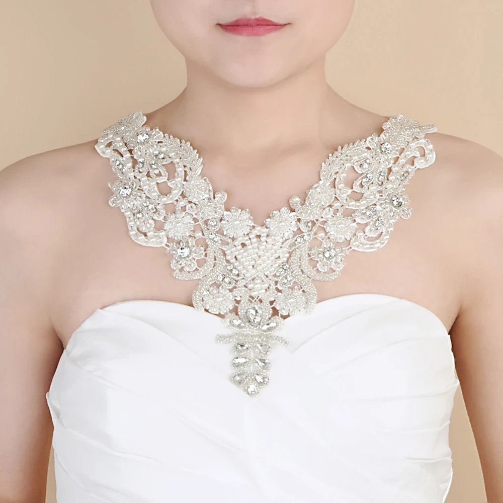 

Luxury Neck Jewelry With Ribbon Bride Shoulder Decoration Pearl Necklace Plus Size Wedding Accessories For Women Bridal Wrap