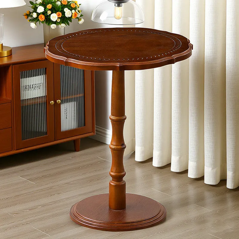 For French Mid-Century Solid Wood Corner Table, Side Table for Living Room & Balcony, Leisure Round Coffee Tea Table